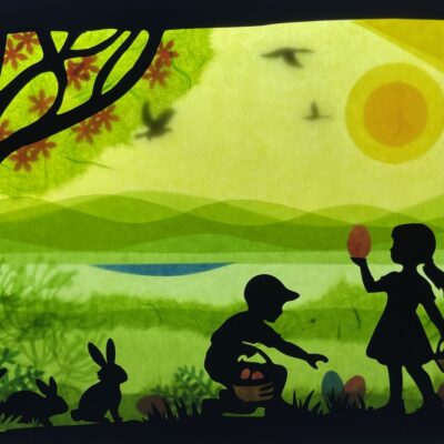 Oster Fensterbild nach Waldorf Art für den Frühling  Hase /Jahreszeitentisch