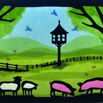 Auf dem Bauernhof mit Schafen und Schweinen Waldorf / transparent / Fensterbild / Fensterbilder /Jahreszeitentisch (Kopie)