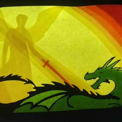 St Michael mit Drache / Herbst  / transparent / Fensterbild / Papier / Dekoration / Fensterbilder